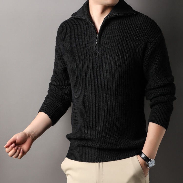 Men's Solid Color Basic Lapel Sweater Long Sleeve Top