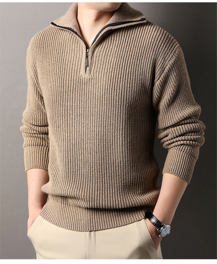 Men's Solid Color Basic Lapel Sweater Long Sleeve Top