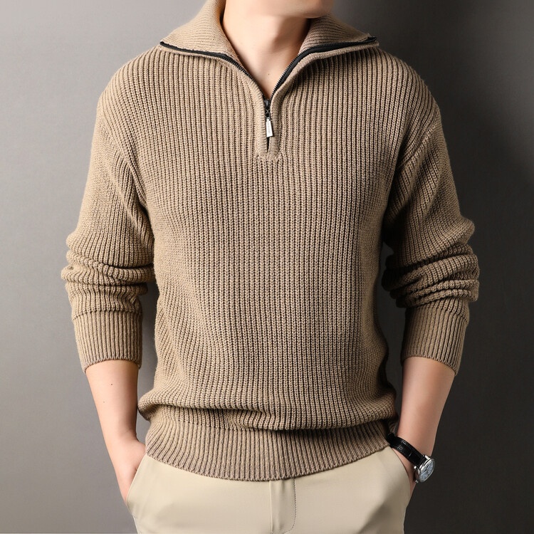 Men's Solid Color Basic Lapel Sweater Long Sleeve Top