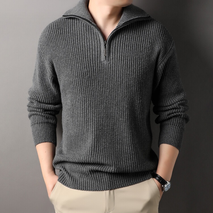 Men's Solid Color Basic Lapel Sweater Long Sleeve Top