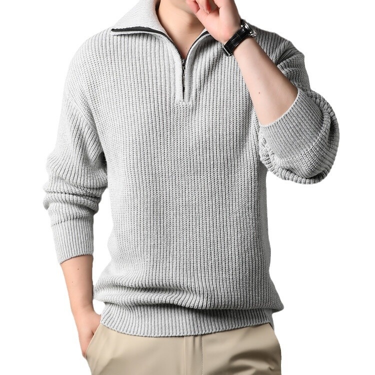 Men's Solid Color Basic Lapel Sweater Long Sleeve Top