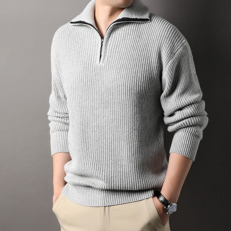 Men's Solid Color Basic Lapel Sweater Long Sleeve Top