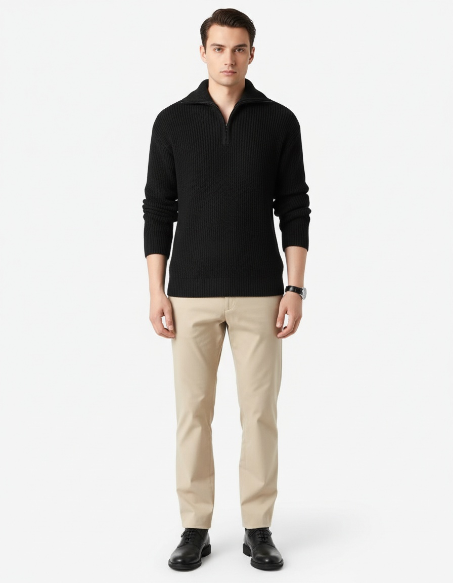 Men's Solid Color Basic Lapel Sweater Long Sleeve Top