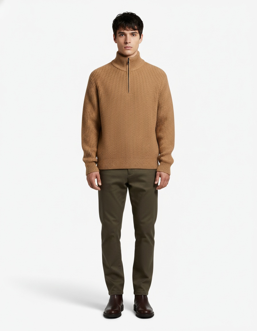 Men's Solid Color Basic Lapel Sweater Long Sleeve Top