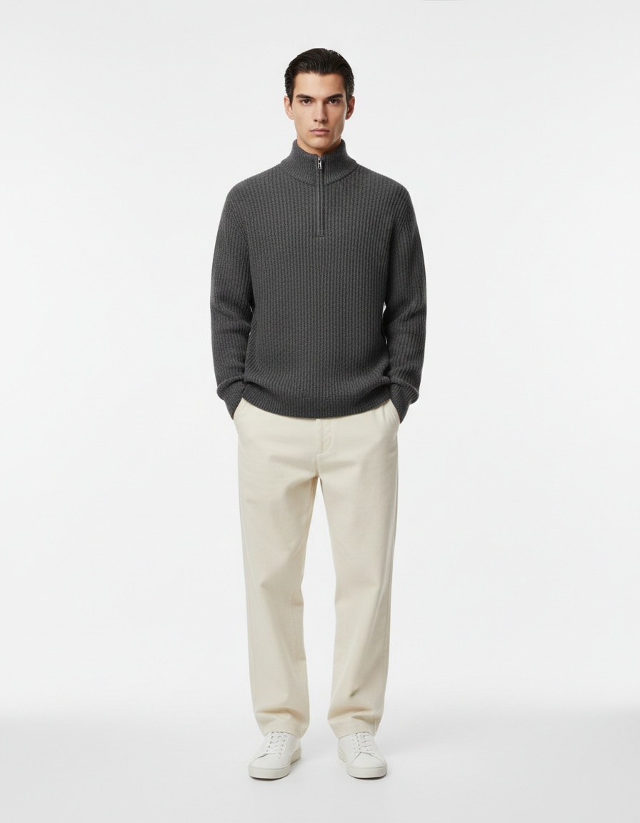 Men's Solid Color Basic Lapel Sweater Long Sleeve Top