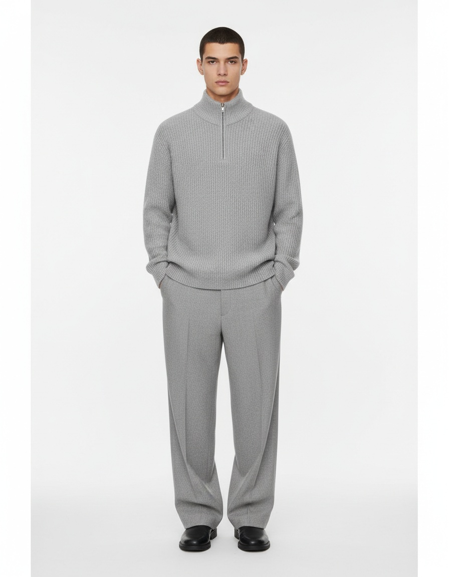 Men's Solid Color Basic Lapel Sweater Long Sleeve Top