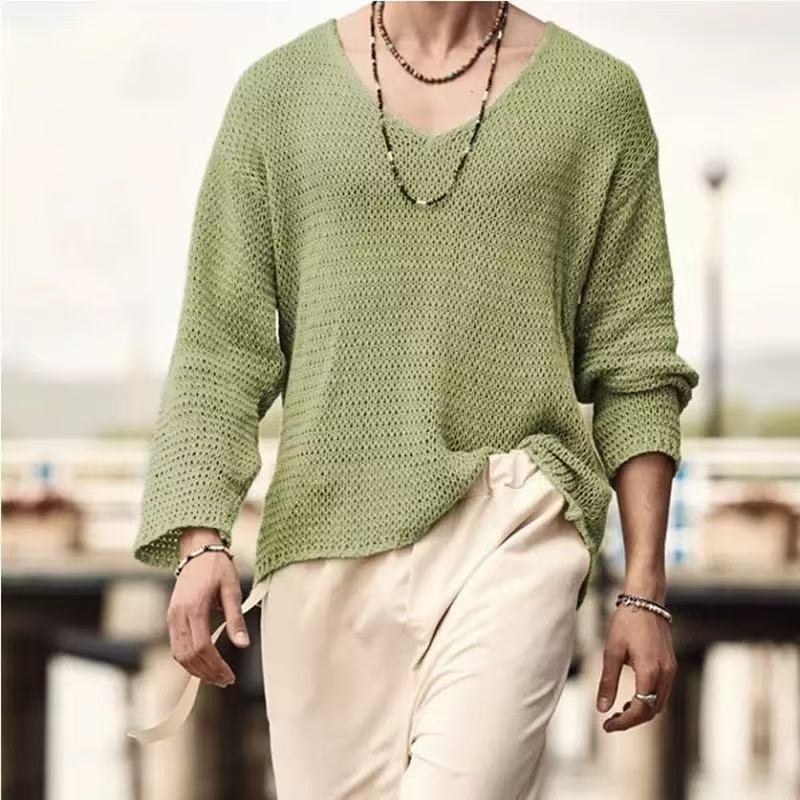 Men's Pullover Knitwear Solid Color Long Sleeve Sweater
