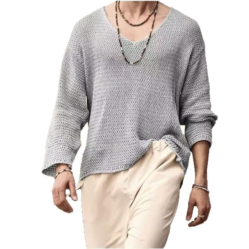 Men's Pullover Knitwear Solid Color Long Sleeve Sweater