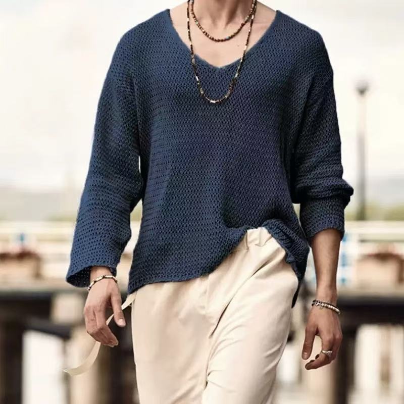 Men's Pullover Knitwear Solid Color Long Sleeve Sweater