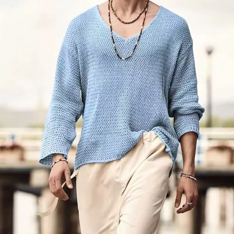 Men's Pullover Knitwear Solid Color Long Sleeve Sweater