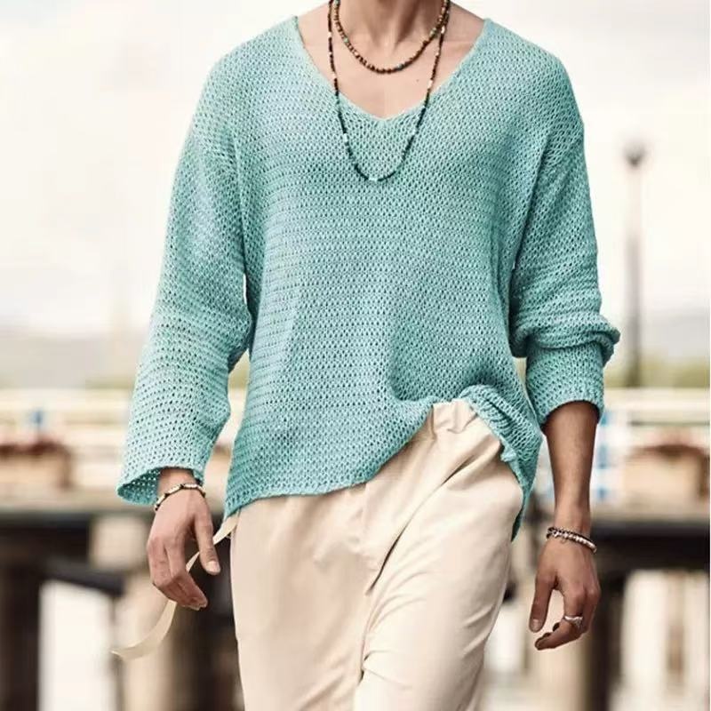 Men's Pullover Knitwear Solid Color Long Sleeve Sweater