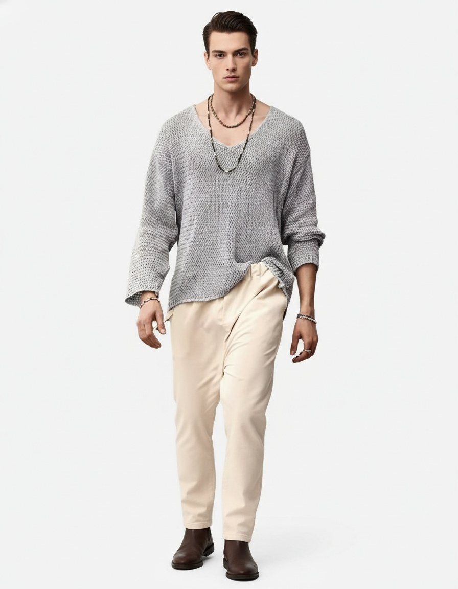 Men's Pullover Knitwear Solid Color Long Sleeve Sweater