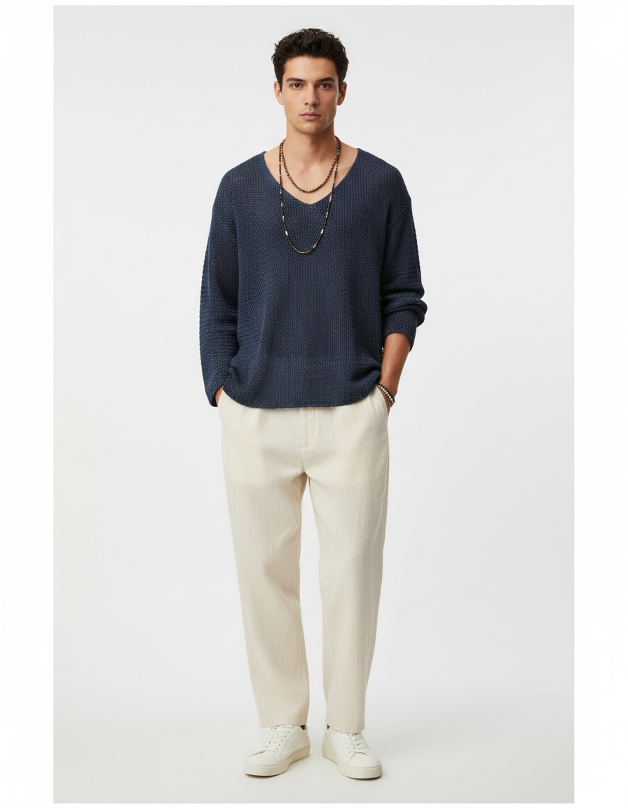 Men's Pullover Knitwear Solid Color Long Sleeve Sweater