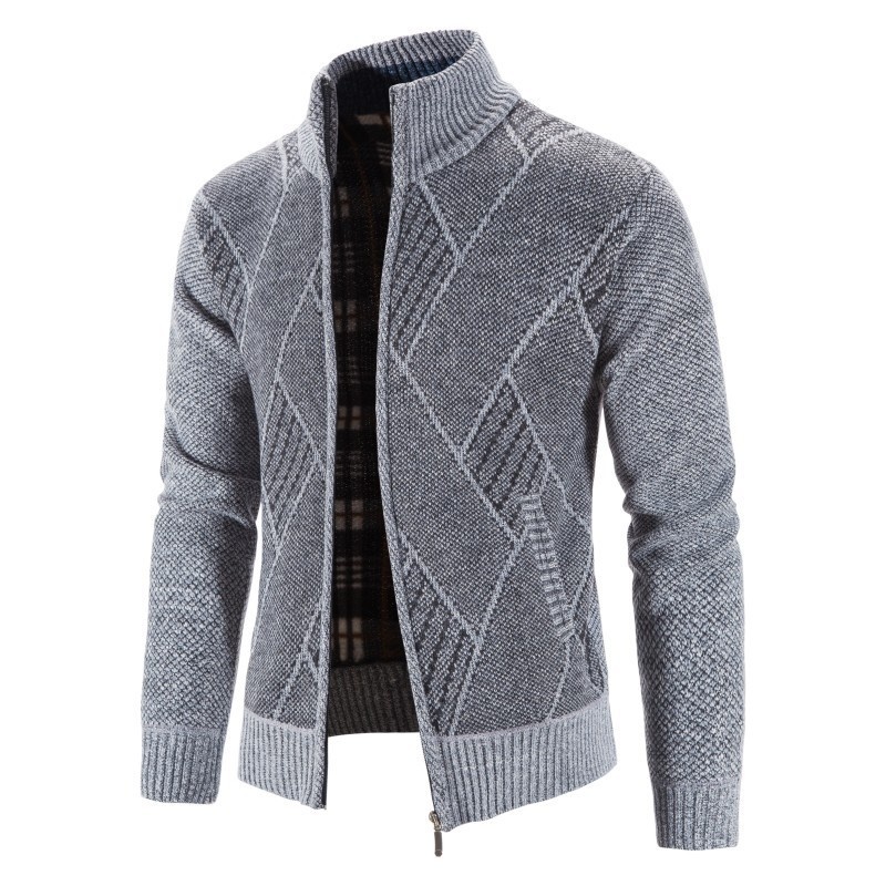 Men's Stand Collar Knit Cardigan Jacquard Long Sleeve Sweater