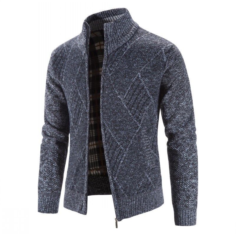 Men's Stand Collar Knit Cardigan Jacquard Long Sleeve Sweater
