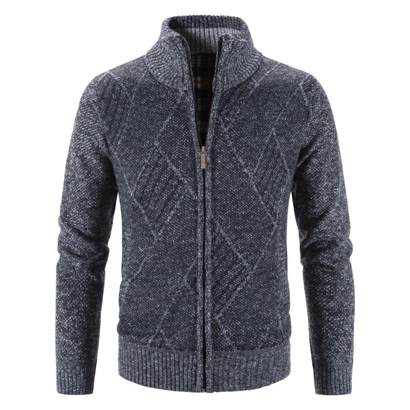 Men's Stand Collar Knit Cardigan Jacquard Long Sleeve Sweater