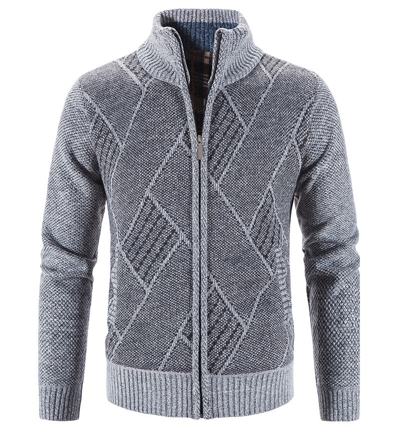Men's Stand Collar Knit Cardigan Jacquard Long Sleeve Sweater