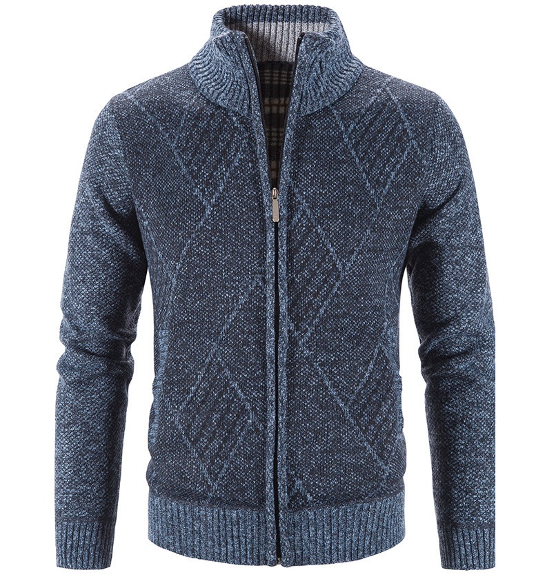 Men's Stand Collar Knit Cardigan Jacquard Long Sleeve Sweater