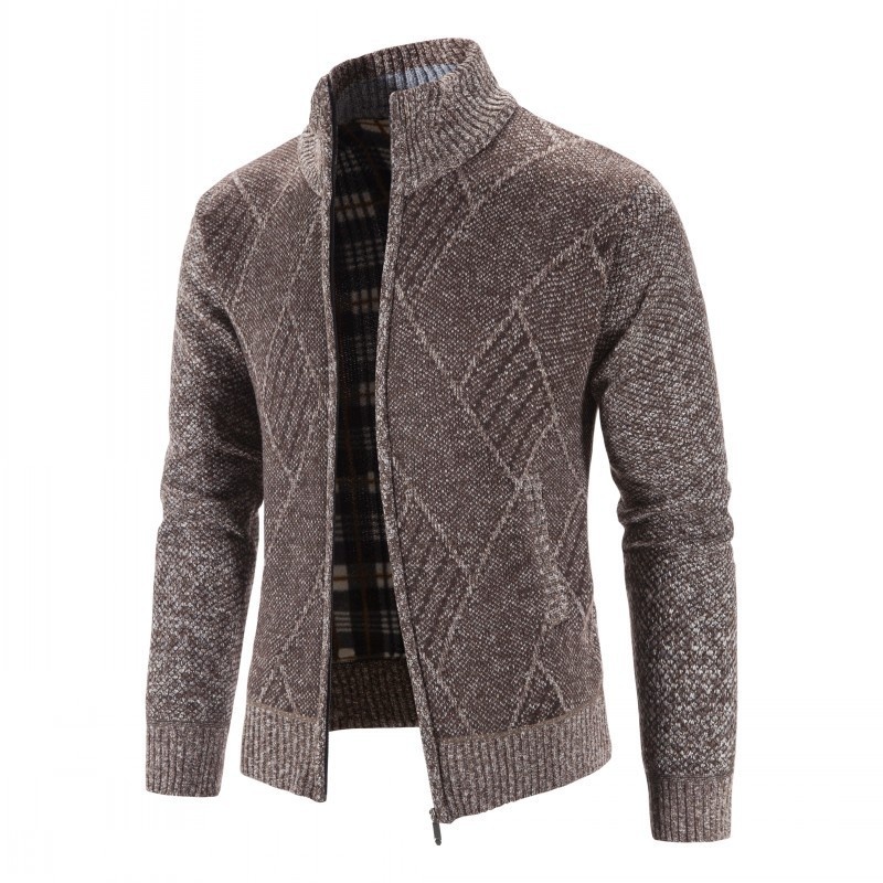 Men's Stand Collar Knit Cardigan Jacquard Long Sleeve Sweater