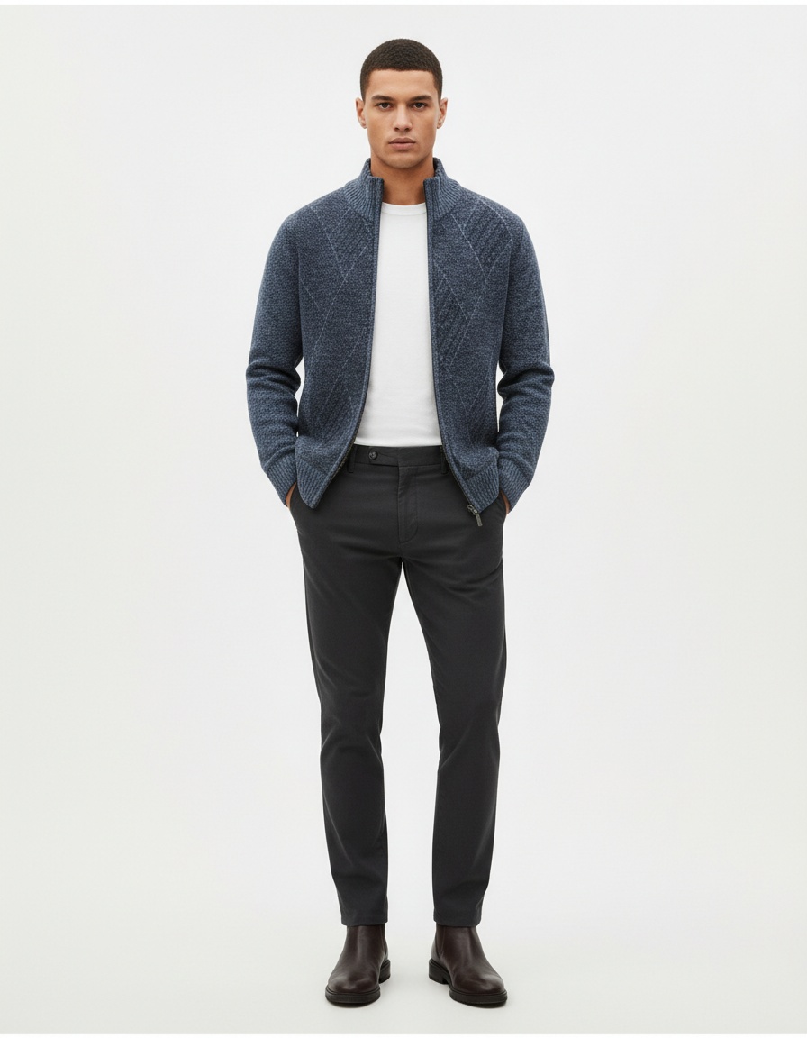 Men's Stand Collar Knit Cardigan Jacquard Long Sleeve Sweater