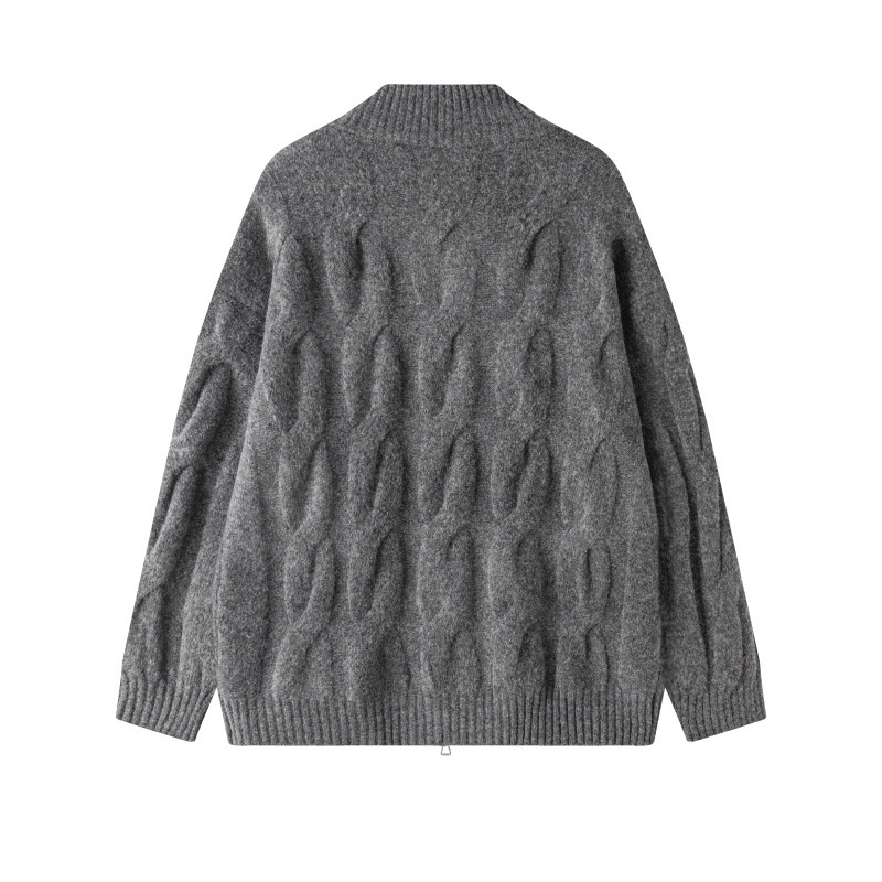 Men's Retro Cable Knit Zip Cardigan Casual Sweater