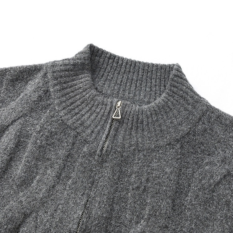 Men's Retro Cable Knit Zip Cardigan Casual Sweater