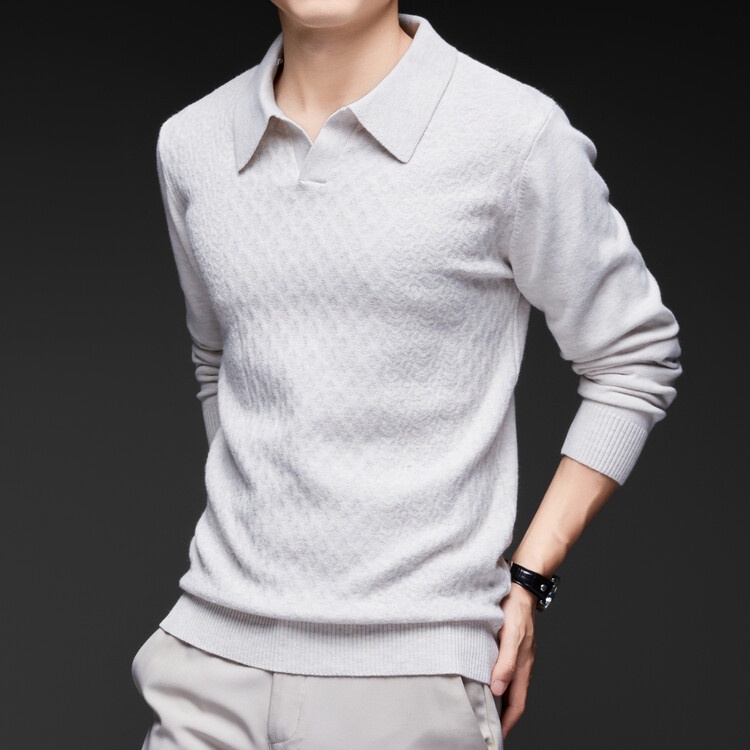 Men's Lapel Solid Color Knit Sweater Fashion Long Sleeve Casual Top