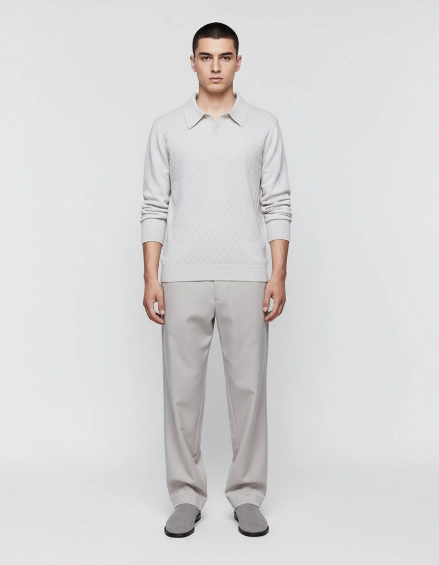 Men's Lapel Solid Color Knit Sweater Fashion Long Sleeve Casual Top