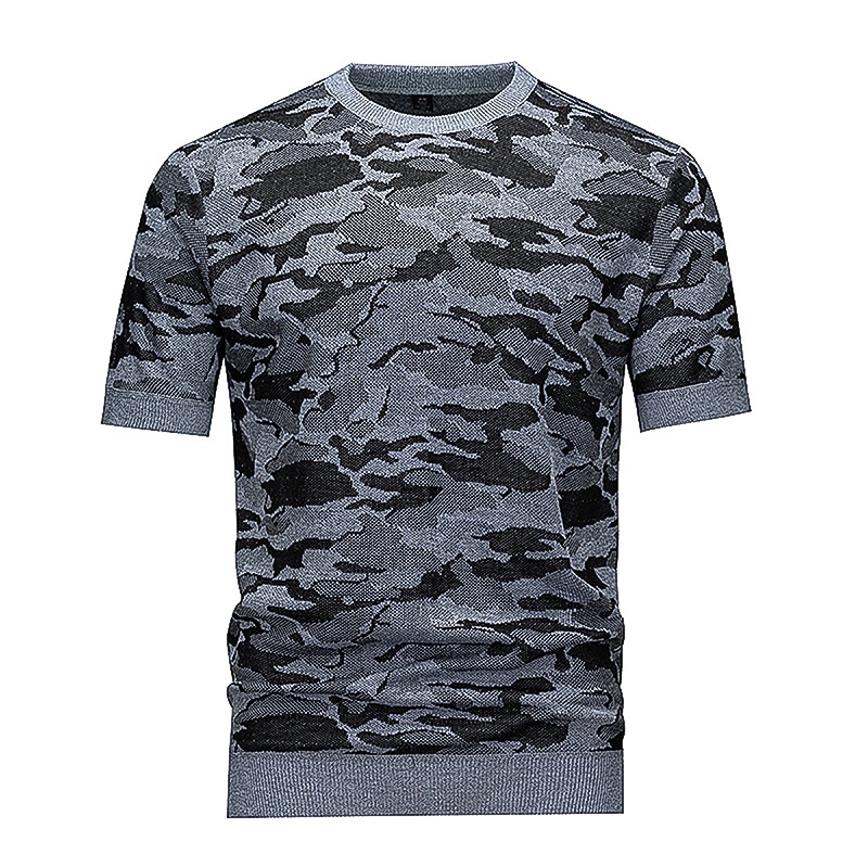 Men's Camo Knit Short Sleeve Sweater - Modern Crew Neck