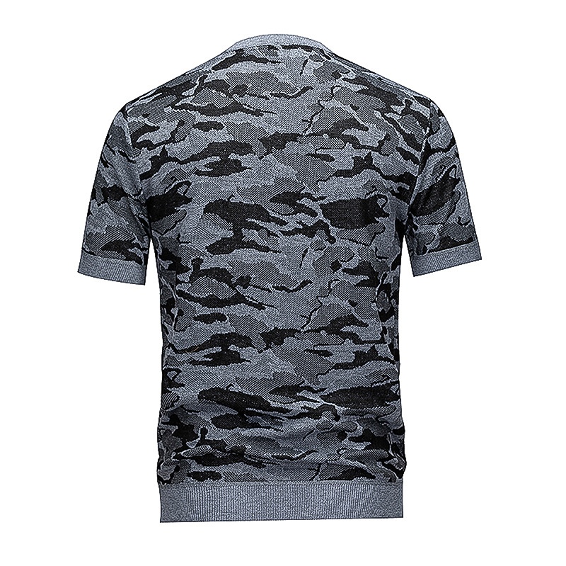 Men's Camo Knit Short Sleeve Sweater - Modern Crew Neck