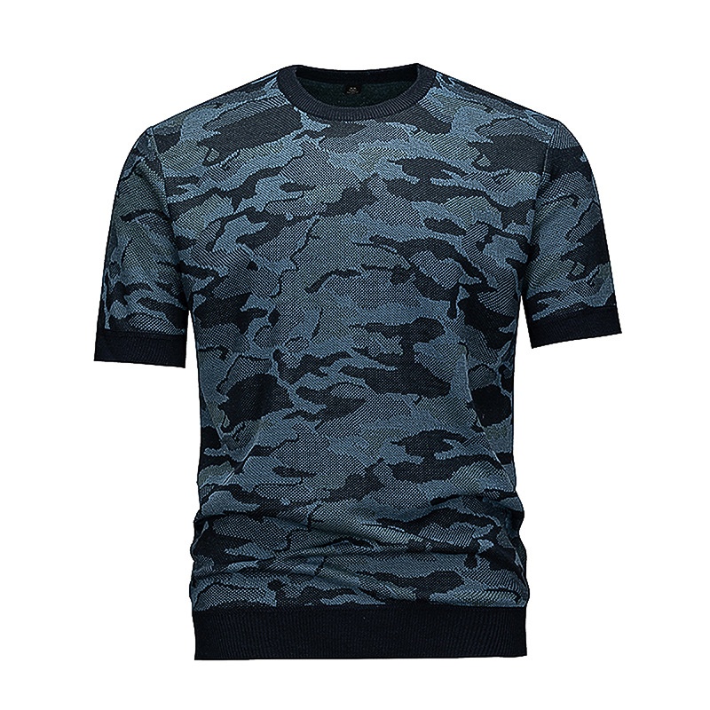 Men's Camo Knit Short Sleeve Sweater - Modern Crew Neck
