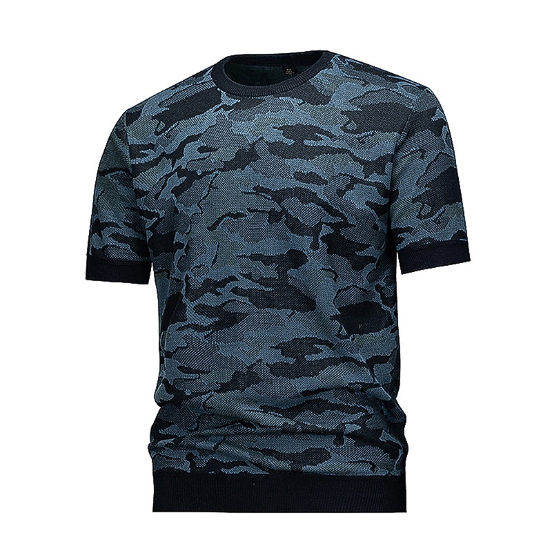 Men's Camo Knit Short Sleeve Sweater - Modern Crew Neck