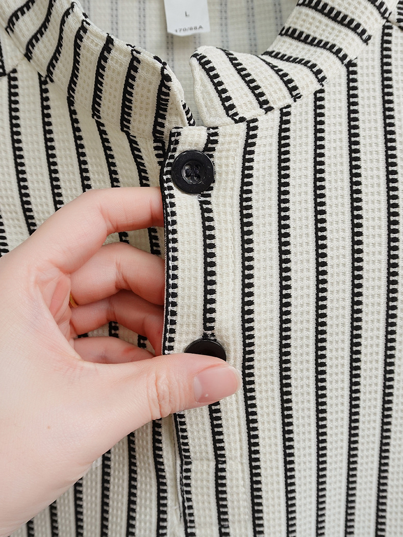 Men's Striped Stand Collar Long Sleeve Casual Shirt