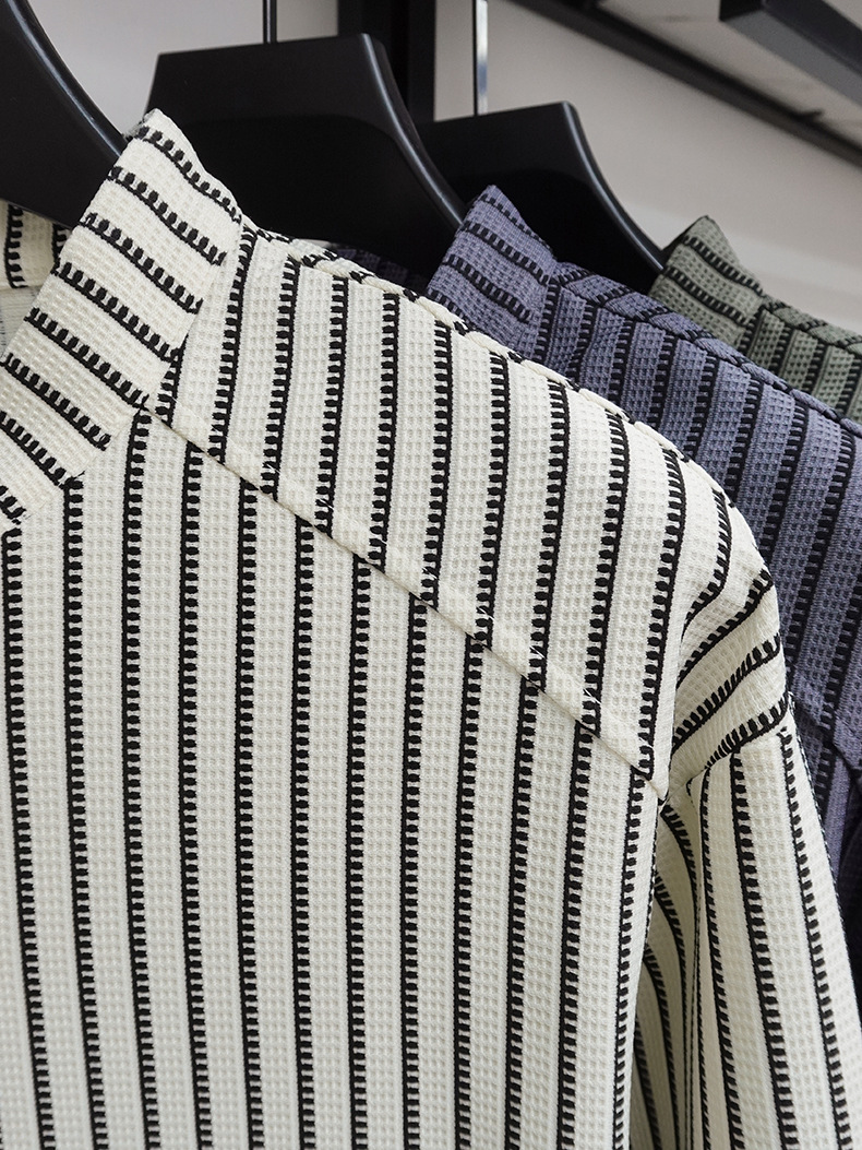 Men's Striped Stand Collar Long Sleeve Casual Shirt