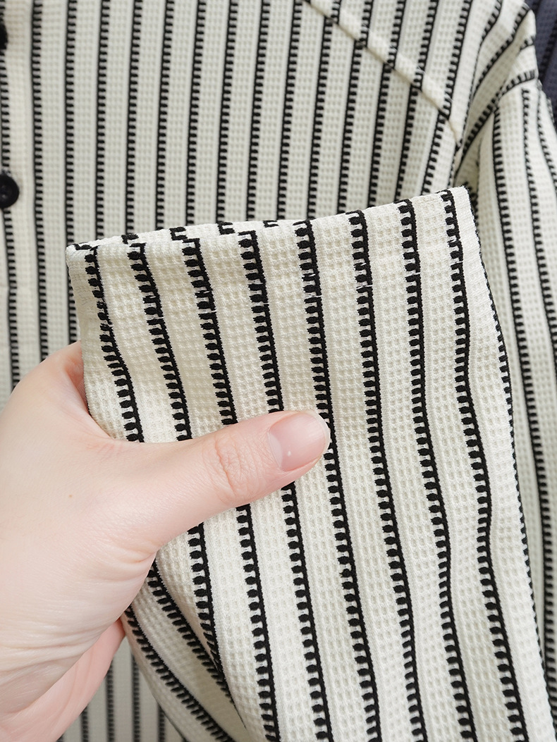 Men's Striped Stand Collar Long Sleeve Casual Shirt