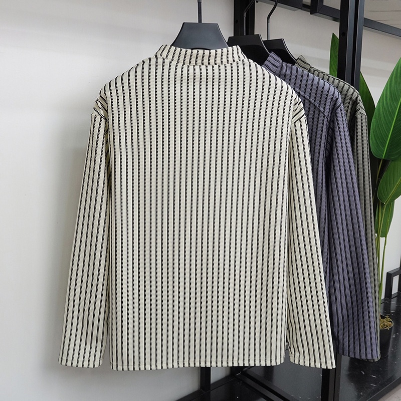 Men's Striped Stand Collar Long Sleeve Casual Shirt