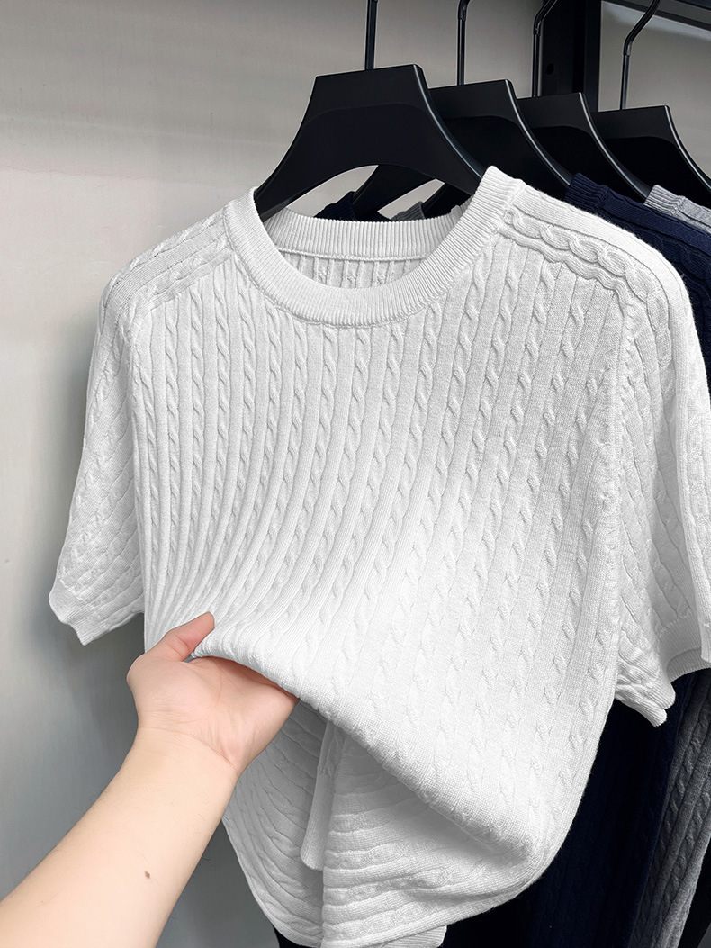 Men's Cable Knit Short Sleeve T-Shirt - Crew Neck Sweater