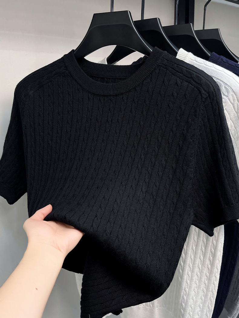 Men's Cable Knit Short Sleeve T-Shirt - Crew Neck Sweater