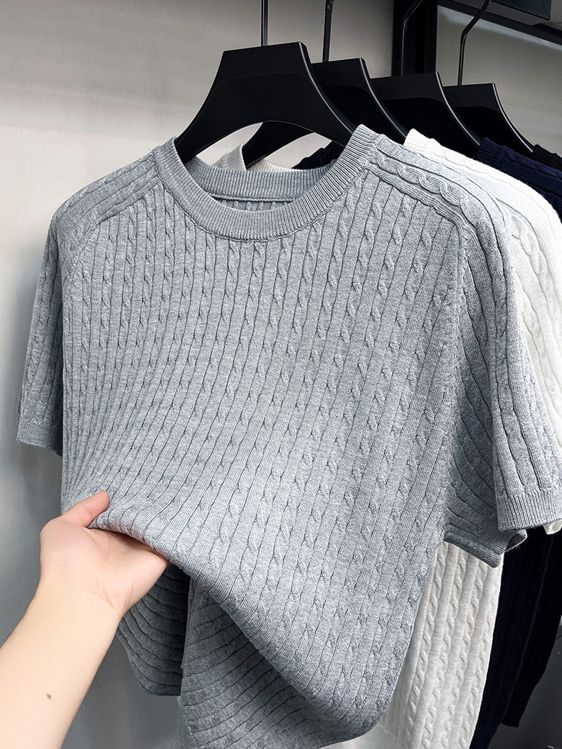 Men's Cable Knit Short Sleeve T-Shirt - Crew Neck Sweater