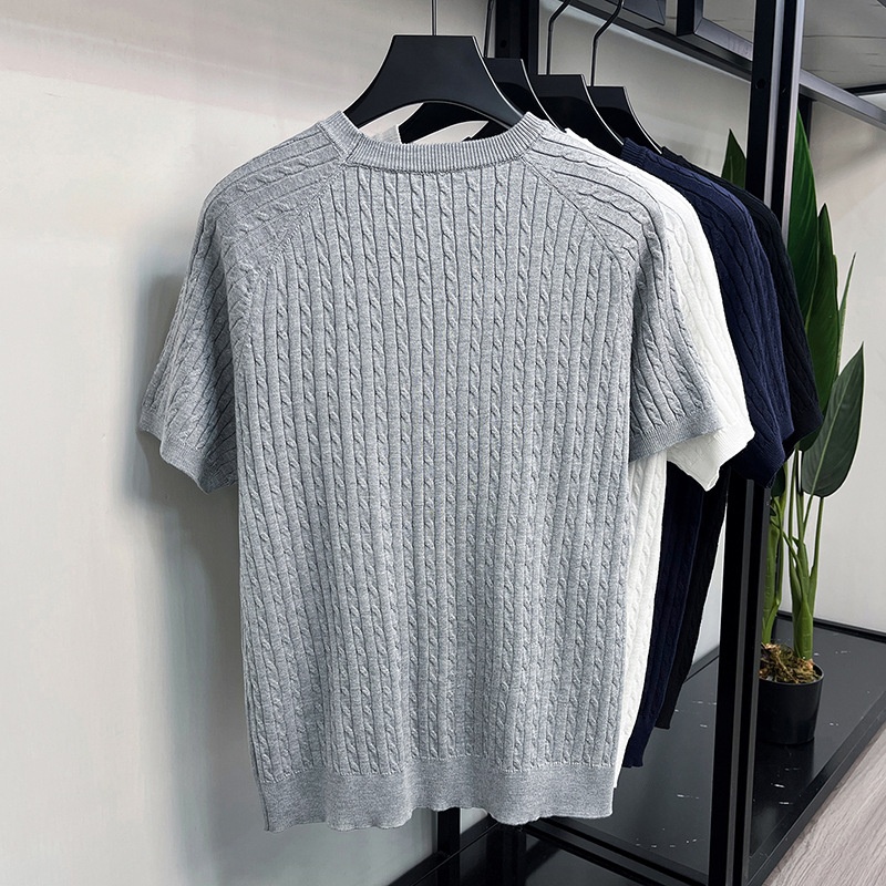 Men's Cable Knit Short Sleeve T-Shirt - Crew Neck Sweater