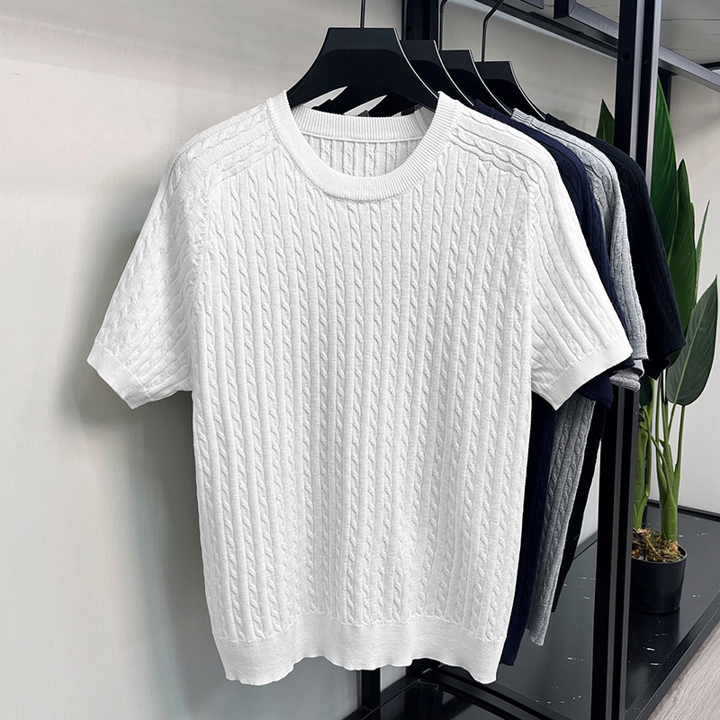 Men's Cable Knit Short Sleeve T-Shirt - Crew Neck Sweater