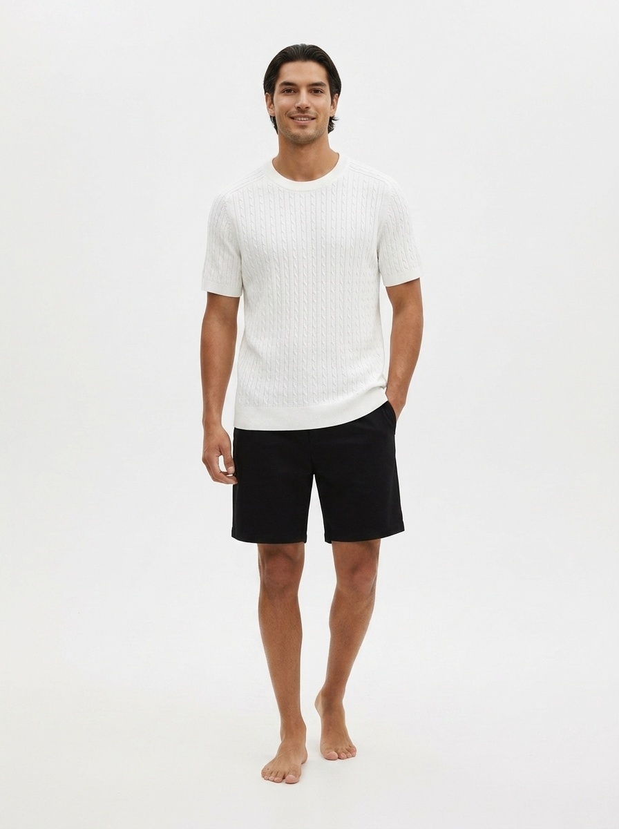 Men's Cable Knit Short Sleeve T-Shirt - Crew Neck Sweater