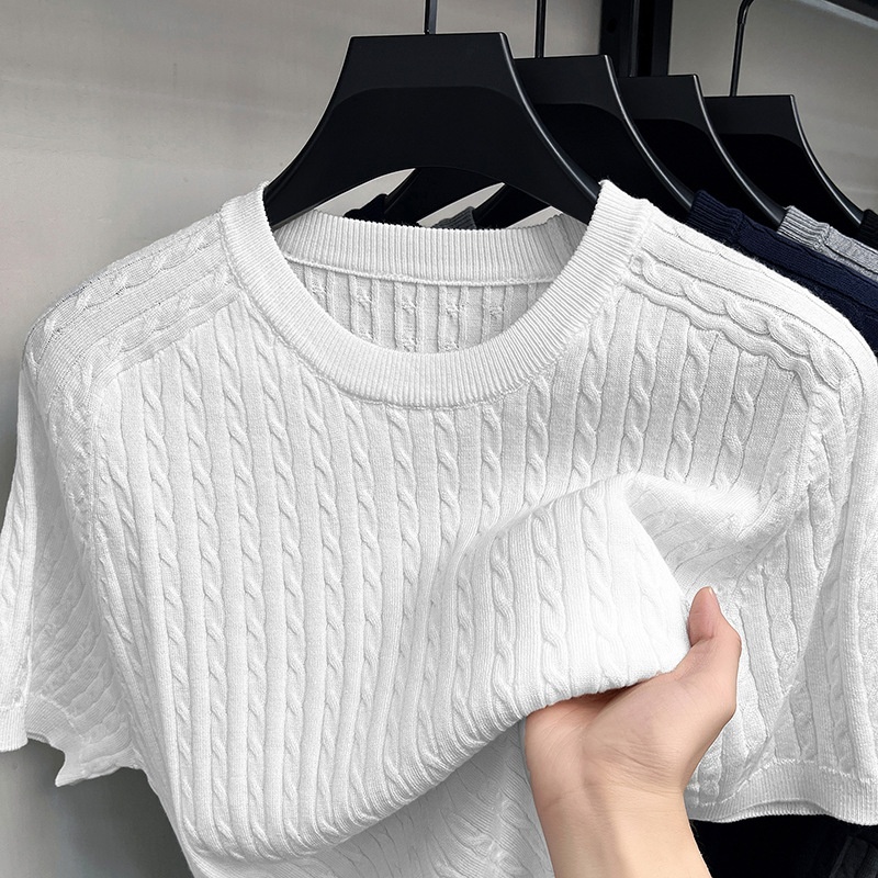 Men's Cable Knit Short Sleeve T-Shirt - Crew Neck Sweater