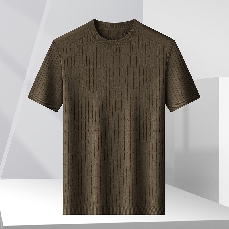 Men's Cable Knit Short Sleeve T-Shirt Crew Neck