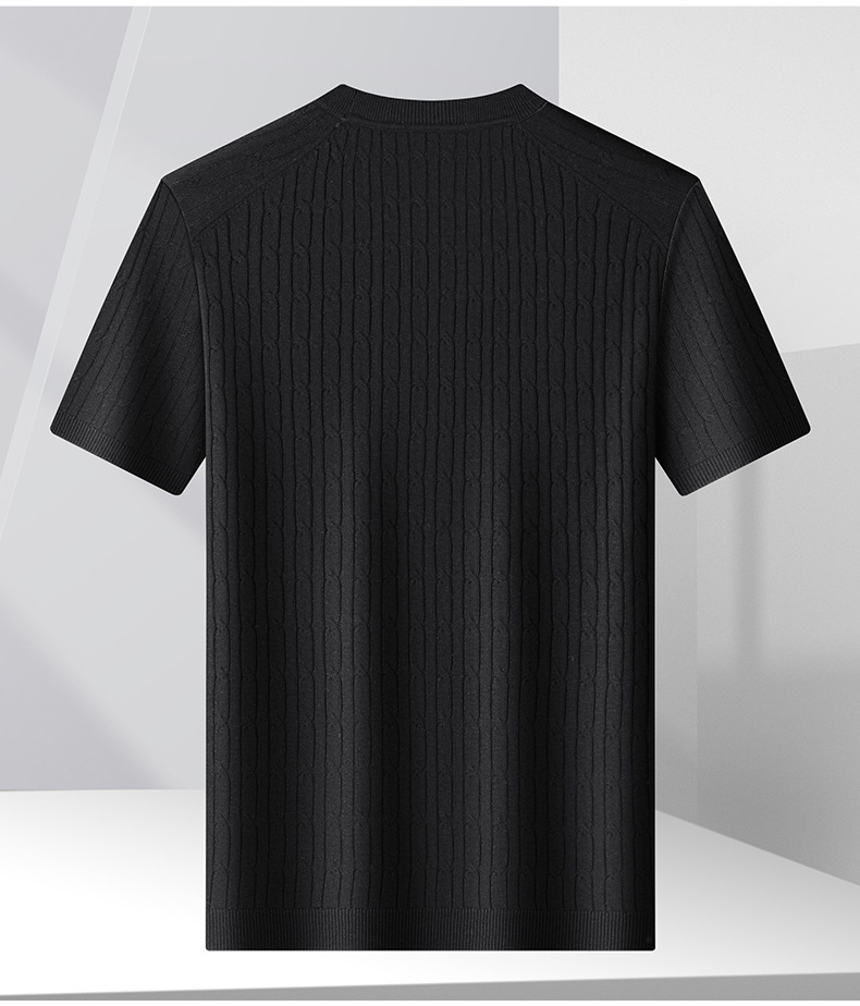 Men's Cable Knit Short Sleeve T-Shirt Crew Neck