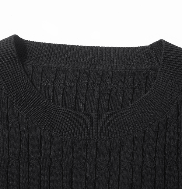 Men's Cable Knit Short Sleeve T-Shirt Crew Neck