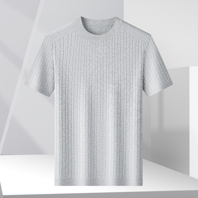 Men's Cable Knit Short Sleeve T-Shirt Crew Neck