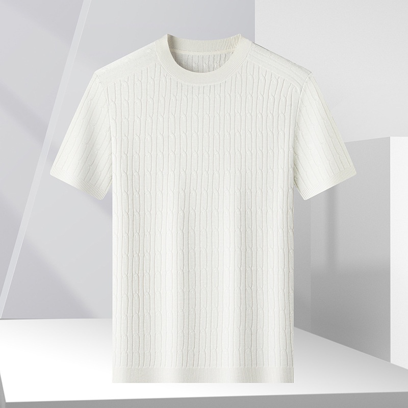 Men's Cable Knit Short Sleeve T-Shirt Crew Neck