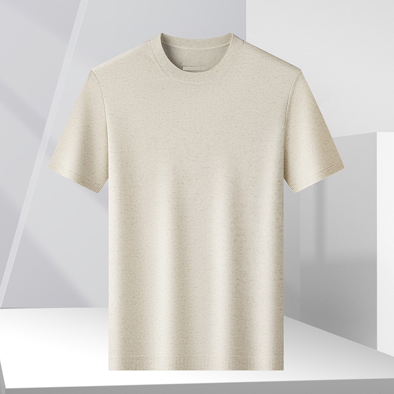Men's Knitted Short Sleeve T-Shirt Casual Crew Neck Top