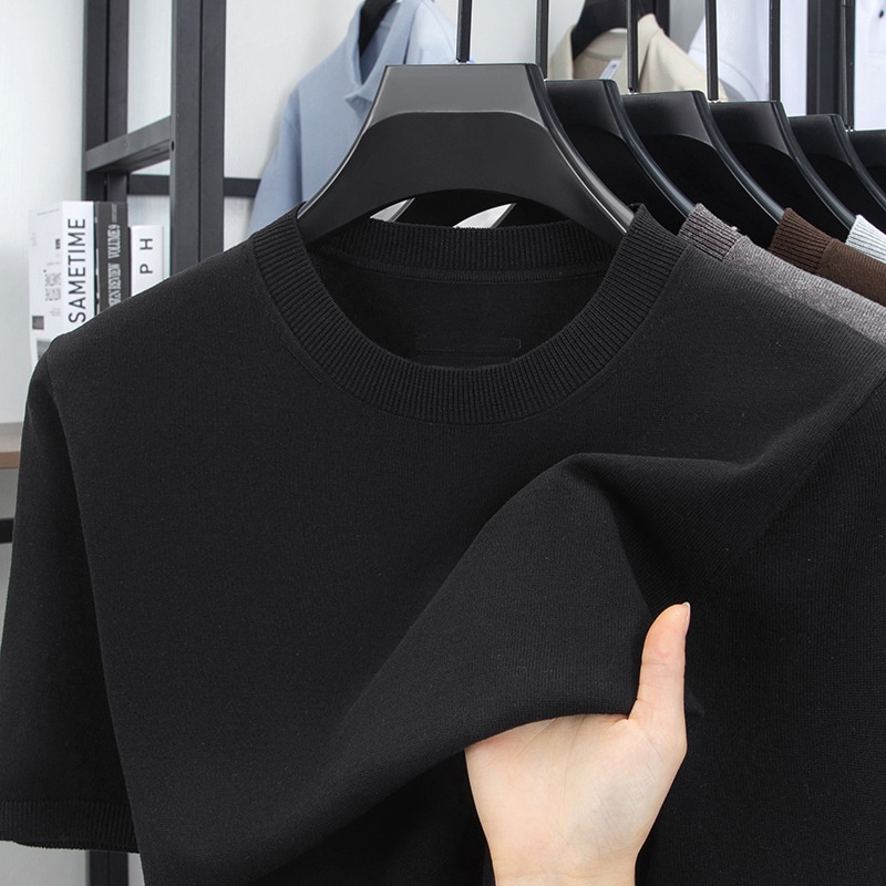 Men's Knitted Short Sleeve T-Shirt Casual Crew Neck Top